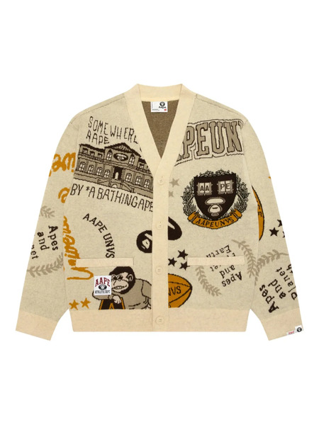  Aape By *a Bathing Ape® Graphic-design Buttoned Cardigan - Neutrals 