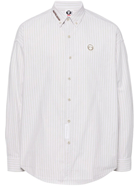  Aape By *a Bathing Ape® Logo-patch Striped Shirt - Neutrals 