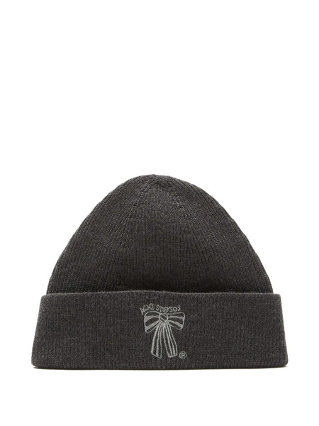  Acne Studios Bow-embroidered Beanie Hat - Grey 