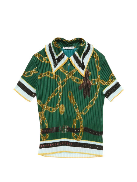 Acne Studios Chain-print Collared Polo Top - Green 