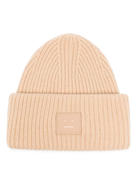  Acne Studios Face-patch Ribbed-knit Beanie - Neutrals 