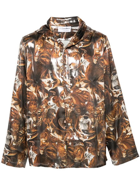  Acne Studios Graphic-print Hooded Lightweight Jacket - Brown 