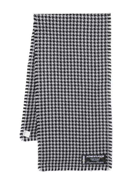  Acne Studios Houndstooth Frayed-trim Scarf - White 