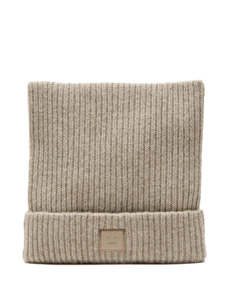  Acne Studios Ribbed Face-patch Beanie Hat - Neutrals 