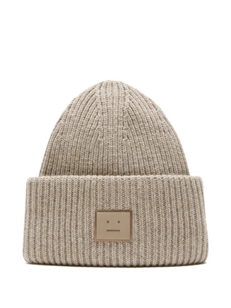  Acne Studios Ribbed Logo-patch Beanie - Neutrals 