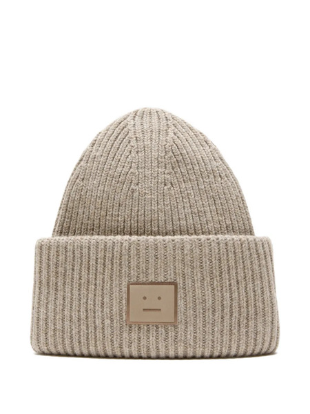  Acne Studios Ribbed Patch Beanie - Neutrals 
