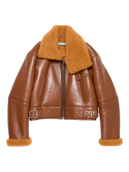  Acne Studios Shearling-collar Leather Jacket - Brown 