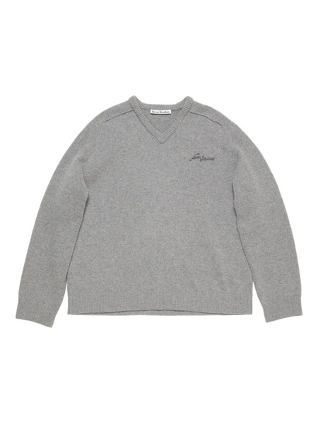  Acne Studios V-neck Logo Sweater - Grey 