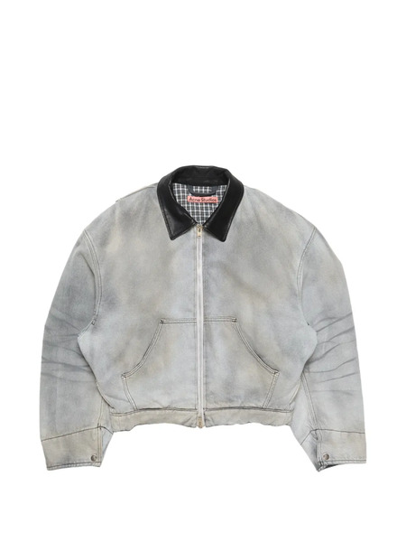  Acne Studios Zip Leather-collar Denim Jacket - Grey 