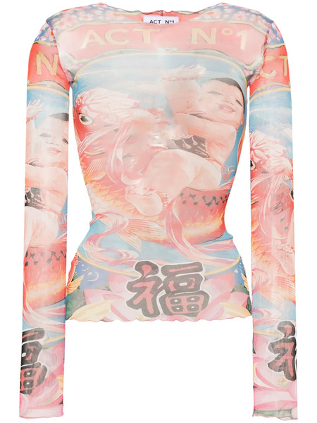  Act Nº1 Graphic-print Semi-sheer Sweatshirt - Red 