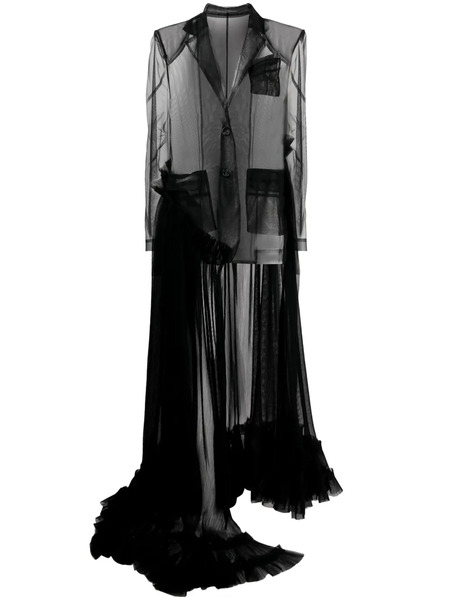  Act Nº1 Ruffle-detailing Sheer Coat - Black 