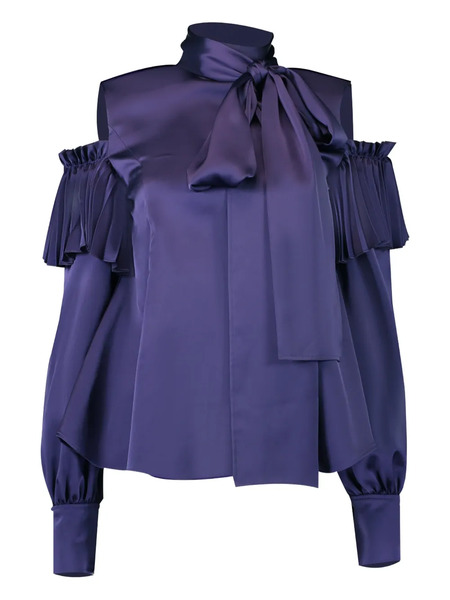  Adeam Ashlee Pleated Cold-shoulder Blouse - Blue 