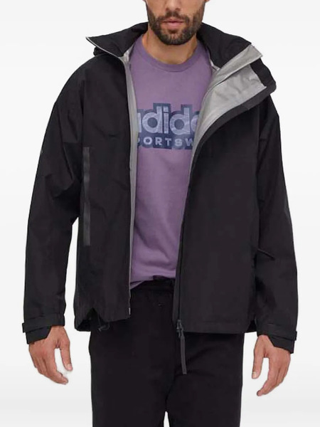  Adidas Three-stripe Hooded Jacket - Black 