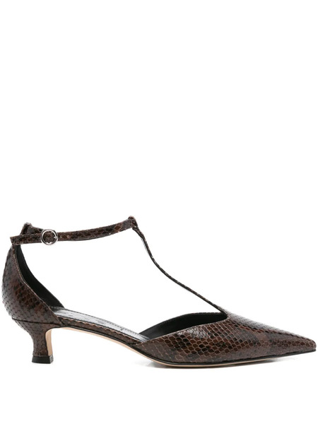  Aeyde 30mm Snakeskin Leather Pumps - Brown 