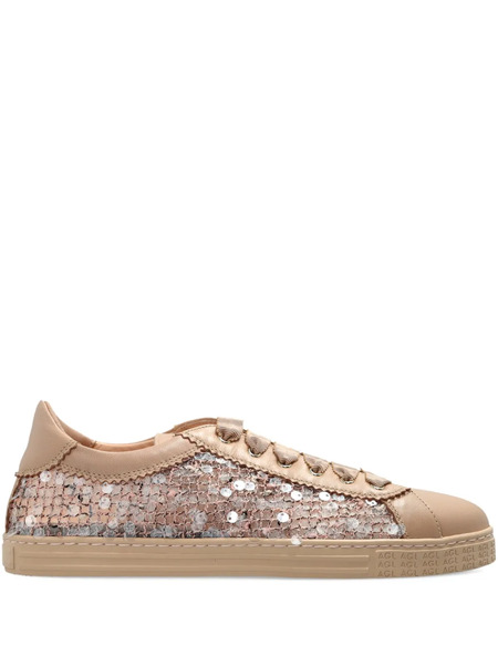  Agl Sequinned Leather-panel Sneakers - Neutrals 