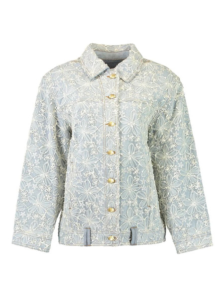  Aje Bloom Floral-embroidered Denim Jacket - Blue 