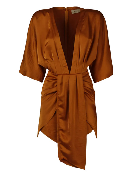  Akep Draped V-neck Mini Dress - Brown 