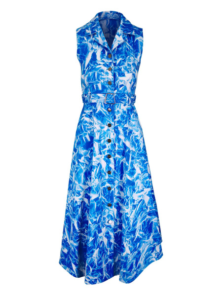  Akris Belted Collared Midi Dress - Blue 