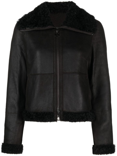  Akris Shearling-collar Leather Jacket - Brown 
