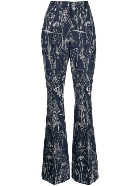  Akris Sketch-print Flared Jeans - Blue 