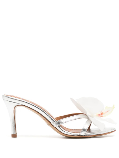  Alameda Turquesa Flower Leather Sandals - Silver 