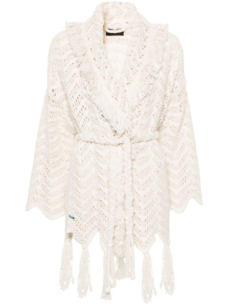  Alanui Chevron-knit Fringed Cardigan - Neutrals 