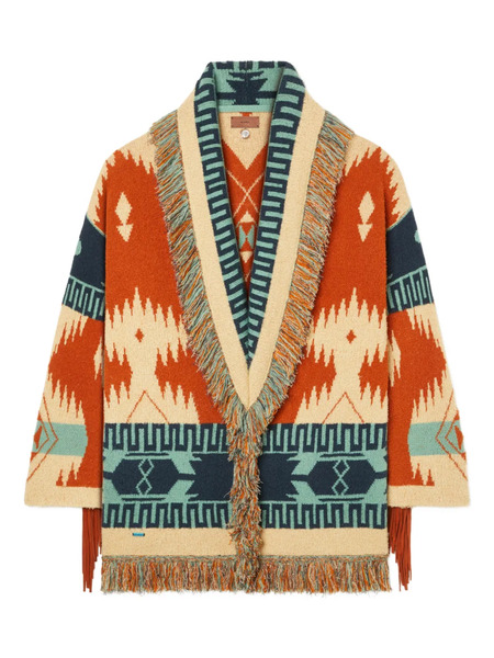  Alanui Golden Dusk Geometric-pattern Fringed Cardi-coat - Orange 