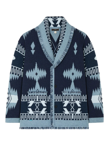  Alanui Icon Jacquard Fringed Cardigan - Blue 