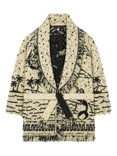  Alanui Ocean Whispers Fringed Graphic-pattern Cardigan - Neutrals 