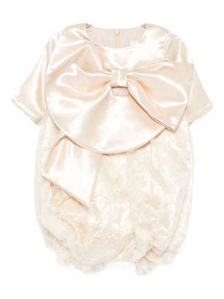  Alapage Bow-embellished Lace Romper - Neutrals 
