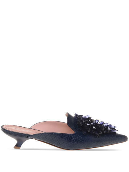  Alberta Ferretti Embellished Leather Mules - Blue 