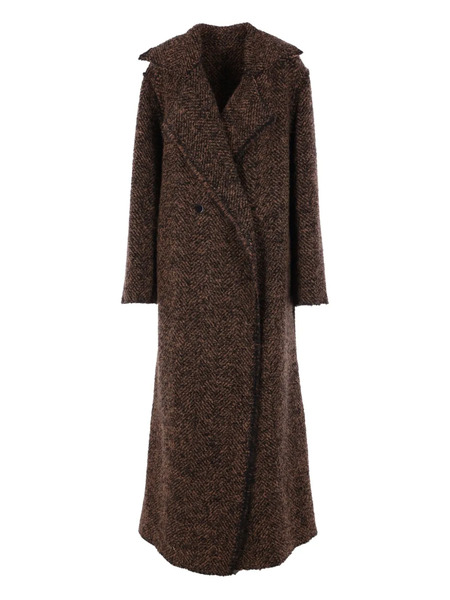  Alberta Ferretti Herringbone Button Coat - Brown 