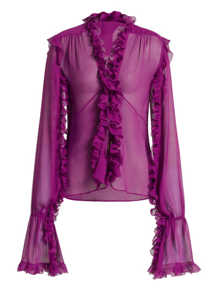  Alberta Ferretti Ruffled Silk Blouse - Purple 
