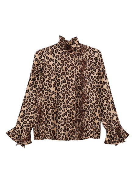  Alberto Biani Leopard-print High-neck Blouse - Brown 