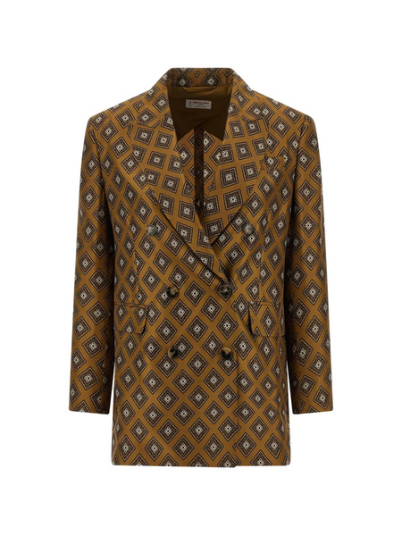  Alberto Biani Silk Double-breasted Blazer - Brown 