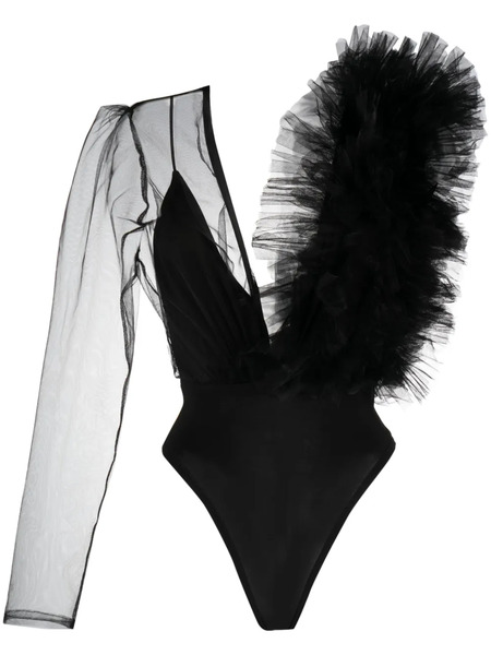  Alchemy Ruffled Single-sleeve Bodysuit - Black 