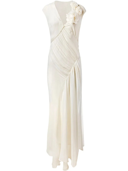 Alejandra Alonso Rojas Draped Chiffon Dress - Neutrals 