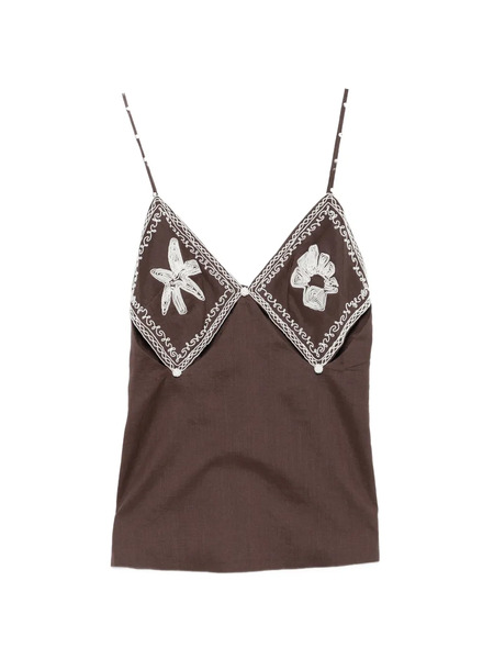  Alemais Leandra Floral-embroidered Top - Brown 
