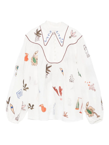  Alemais Mina Collar Graphic Blouse - White 