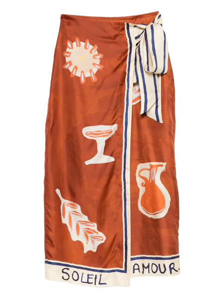  Alemais Printed Midi Skirt - Brown 