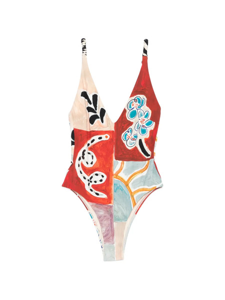  Alemais V-neck Printed Swimsuit - Red 