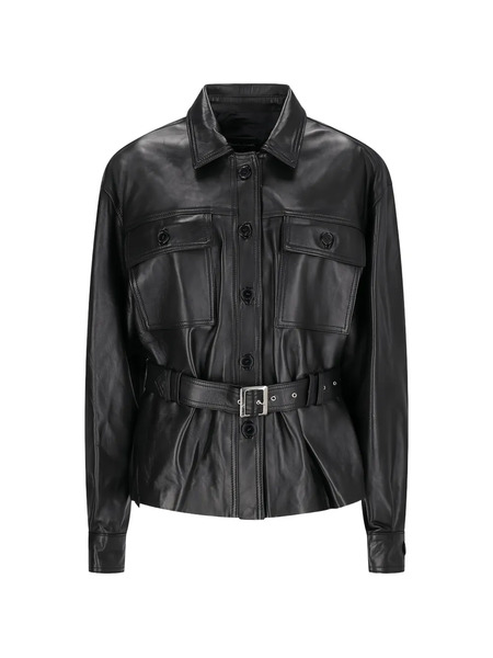  Alessandra Rich Belted Leather Jacket - Black 