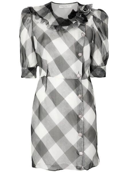  Alessandra Rich Checked Silk Mini Dress - White 