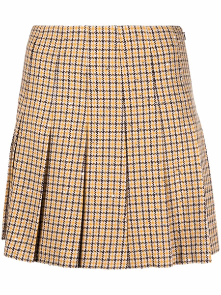  Alessandra Rich Pleated Houndstooth Mini Skirt - Yellow 