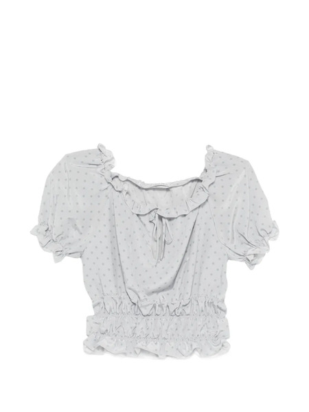  Alessandra Rich Polka-dot Ruffled Top - Grey 