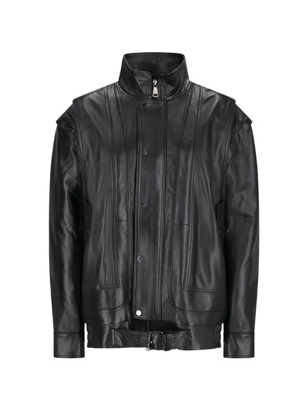  Alessandra Rich Removable-sleeve Leather Bomber Jacket - Black 