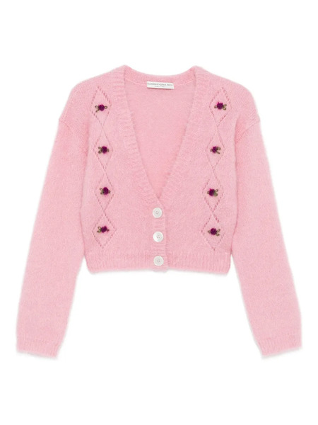  Alessandra Rich Rose-embroidered Button Cardigan - Pink 