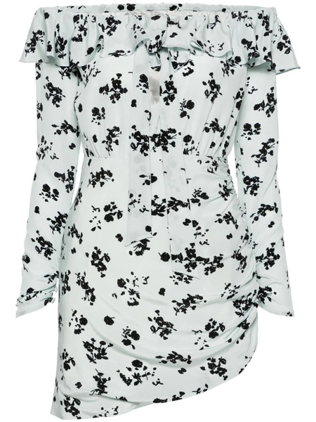  Alessandra Rich Rose-print Silk Minidress - Blue 