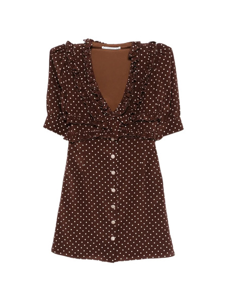  Alessandra Rich Ruffled Polka-dot Mini Dress - Brown 