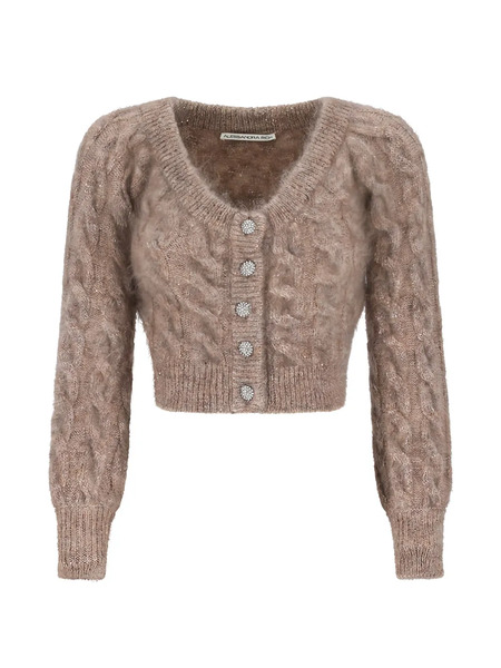  Alessandra Rich Sequin Cable-knit Cardigan - Neutrals 